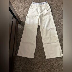 Alo White Wide-Leg Pants with Logo Waistband xs